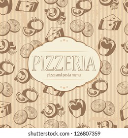 Pizzeria menu design with food icons background for your design