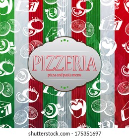 Pizzeria menu design with food icons background for your design
