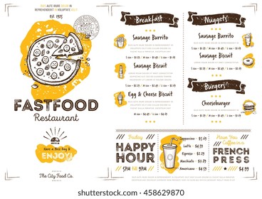 Pizzeria Menu. Italian Pizza Menu Cover Layout. Restaurant Sketch Brochure, Cafe Flyer, Delivery Booklet With Dish Snack, Hot Drink Assortment And Price List. Hand Drawn Vector Illustration
