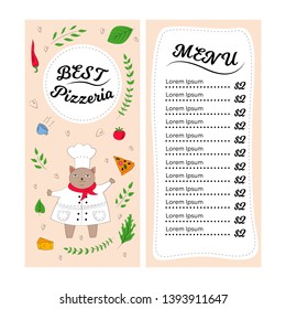Pizzeria Menu Template with Cat Chef