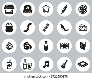 Pizzeria Or Pizza Restaurant Icons Black & White Flat Design Circle Set Big