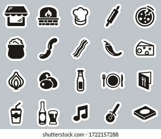 Pizzeria Or Pizza Restaurant Icons Black & White Sticker Set Big