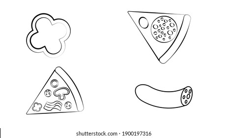 Pizzeria Or Pizza Restaurant Icons Black White Thin Line Set Big