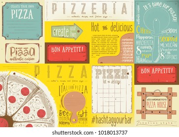 Pizzeria Placemat - Paper Napkin for Pizza House with Place for Text in Retro Style. Big Pizza. Vector Illustration.