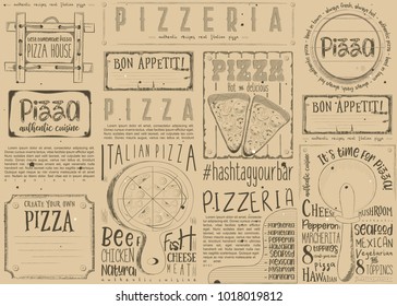 Pizzeria Placemat - Paper Napkin for Pizza House with Place for Text in Retro Craft Paper Style. Italian Menu. Vector Illustration.