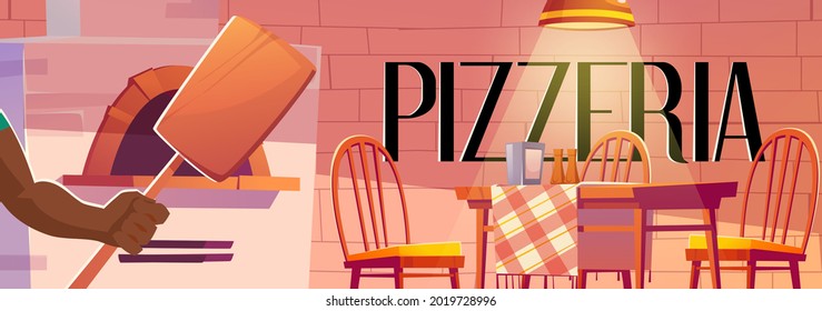 Pizzeria Poster With Cozy Cafe Interior With Oven