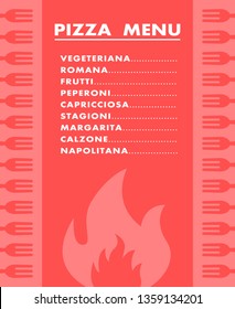 Pizzeria, Restaurant Menu Color Vector Template. Cafeteria Price List Layout. Cafe Brochure with Text Space. Vegetarian and Classic Italian Pizza Titles. Takeout Food Bistro Poster