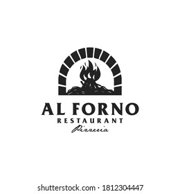 Pizzeria Restaurant Retro Vintage Logo with Bonfire