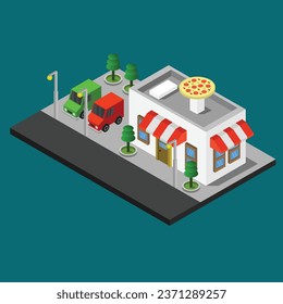 pizzeria shop isometric Pro vector illustration Isometric