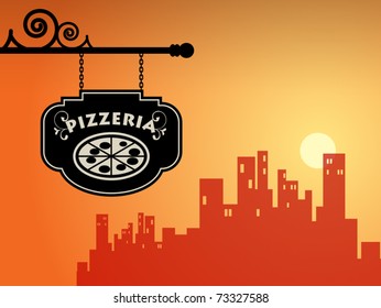 Pizzeria sign, vector illustration