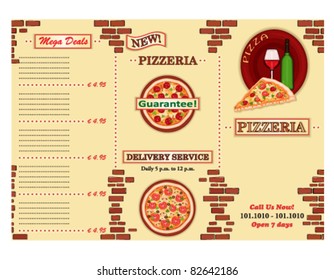 Pizzeria - Take Away Italian Restaurant Leaflet. Three Fold, Standard Size A 4. Vector File Saved As EPS AI8, No Effects, Easy Print.