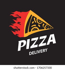 Pizzeria Vector Emblem on blackboard. Pizza logo template. Vector emblem for cafe, restaurant or food delivery service.