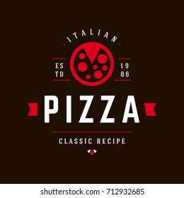 Pizzeria Vector Emblem on Blackboard. Pizza Logo Template. Vector Emblem for Cafe, Restaurant or Packaging.