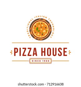 Pizzeria Vector Emblem on White Background. Pizza Logo Template. Vector Emblem for Cafe or Restaurant.