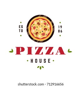 Pizzeria Vector Emblem on White Background. Pizza Logo Template. Vector Emblem for Cafe or Restaurant.
