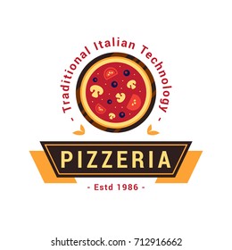 Pizzeria Vector Emblem on White Background. Pizza Logo Template. Vector Emblem for Cafe or Restaurant.