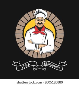 Pizzeria Vector Emblem. Pizza logo template. Vector emblem for cafe, restaurant or food delivery service. Design element for poster, menu, flyer, banner, menu, package.