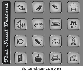 pizzeria vector web icons on the flat steel buttons