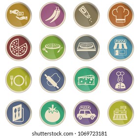 pizzeria web icons in the form of round paper labels