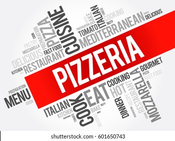 Pizzeria Word Cloud Collage, Food Concept Background