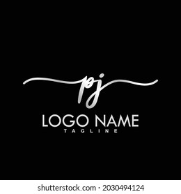 PJ Initial Handwriting Logo Design Vector