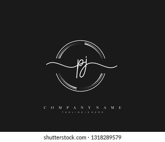 PJ initial handwriting logo template vector