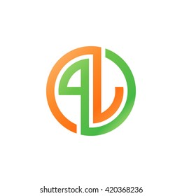PJ initial letters looping linked circle logo orange green