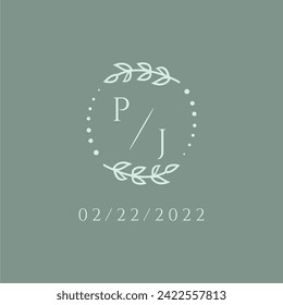PJ initial modern monogram wedding with creative circle line