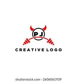 PJ initial monogram for fitnes or gym logo with devil style design