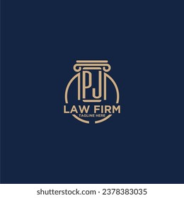 PJ initial monogram for law firm with creative circle line