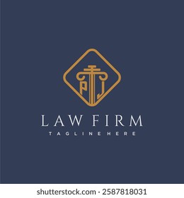 PJ initial monogram logo for lawfirm with pillar in creative square design