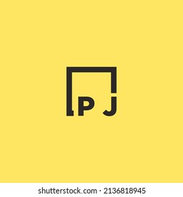 PJ initial monogram logo with square style design