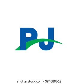 PJ initial overlapping swoosh letter logo blue green