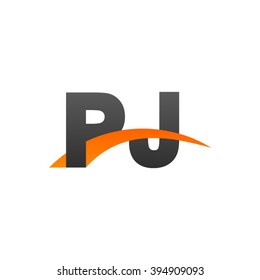 PJ initial overlapping swoosh letter logo black orange