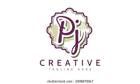 PJ Initials, handwriting logo vector