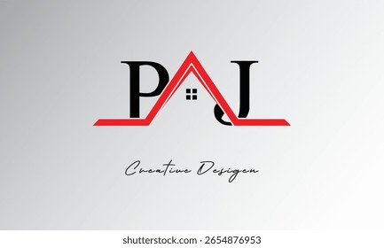 PJ Letter House Logo – Creative Real Estate Monogram with Roof Icon and Home Shape for Property, Architecture and Modern Branding
