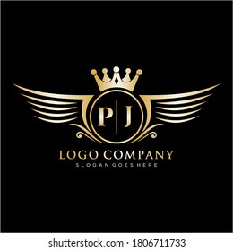 PJ Letter Initial mit Royal Wing Logo Template.