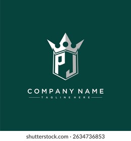 PJ letter monogram initial logo for shield and crown design
