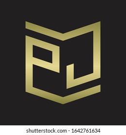 PJ Logo Emblem Monogram With Shield Style Design Template Isolated. Gold colors