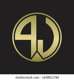 PJ Logo monogram circle with piece ribbon style on gold colors