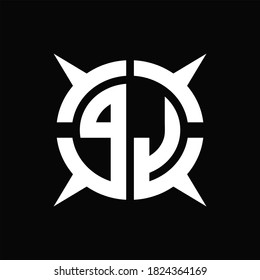 PJ Logo monogram with four pieces circle slice design template on Black Background