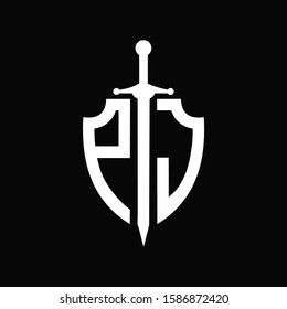 PJ logo with shield shape and sword
