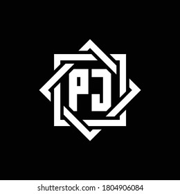 PJ monogram logo with abstract square around design template