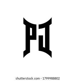 PJ monogram logo with curved side design template