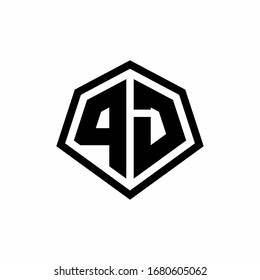 Logotipo de monograma PJ con forma hexagonal y plantilla de diseño de estilo redondeado en línea aislado en fondo blanco