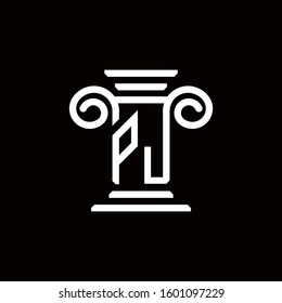 PJ monogram logo with pillar style design template