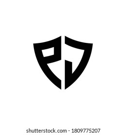 PJ monogram logo with shield shape design template isolated on white background