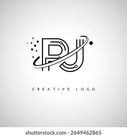 PJ Orbit Monogram Logo - Futuristic Minimal Letter mark with Circular Line Art, Tech-Inspired Dots e Space Motion Concept for Modern Branding Identity