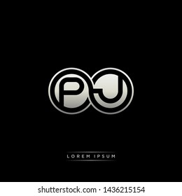 PJ P J initial letter linked circle capital monogram logo modern template silver color edition