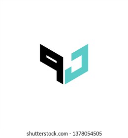 PJ / QJ Logo Letter Initial With Black and Light Blue Colors